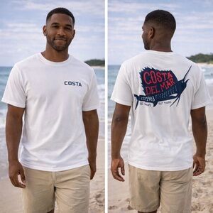 Costa Del Mar White Graphic Tee Men’s Medium Sailfish Beach Fishing T-Shirt